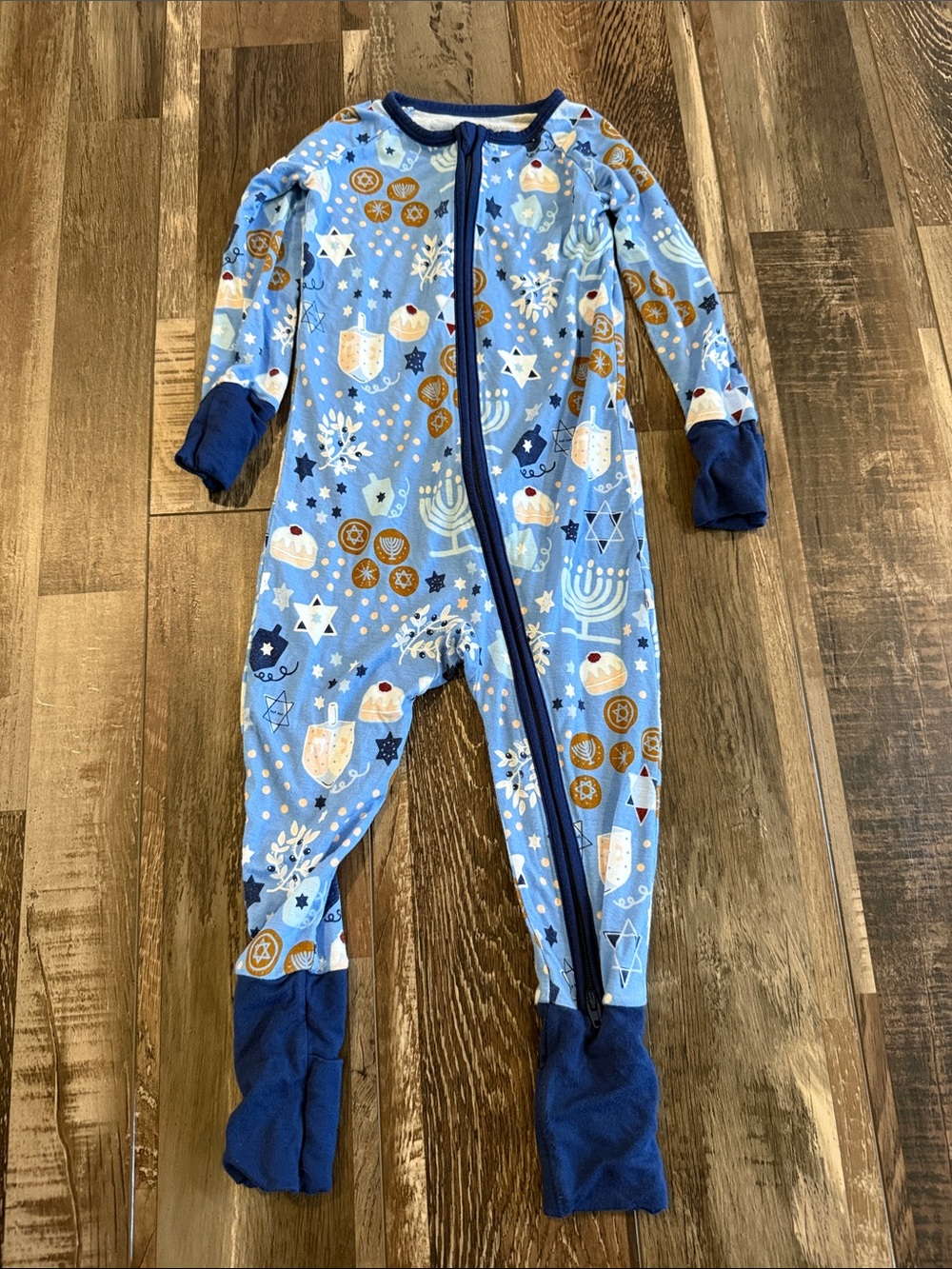 Little Sleepies Hanukkah One-Piece with Navy Trim